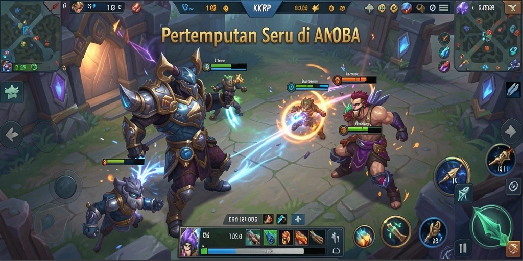 Tampilan menegangkan dari gameplay <strong>KKRP</strong> di arena MOBA.