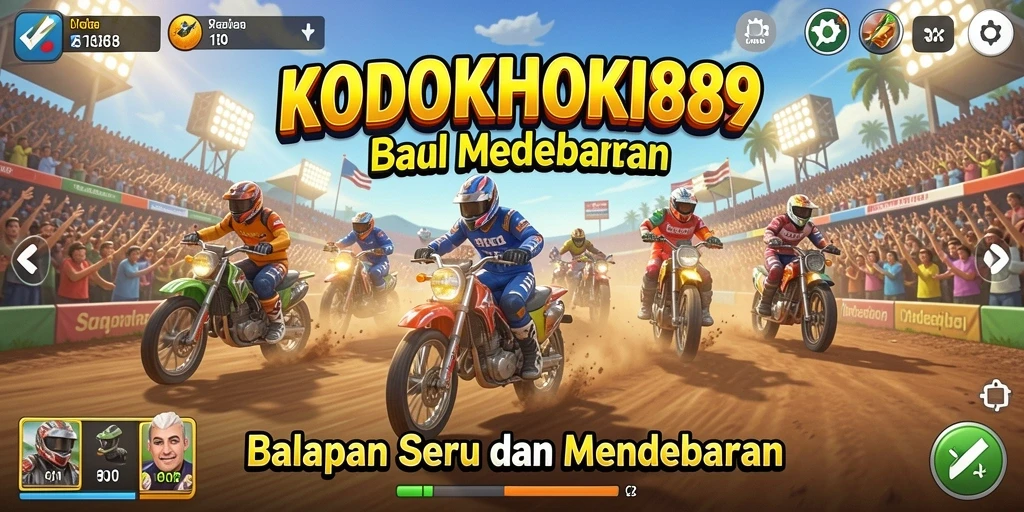 Tangkapan layar gameplay KODOKHOKI889 yang menampilkan aksi seru saat balapan.